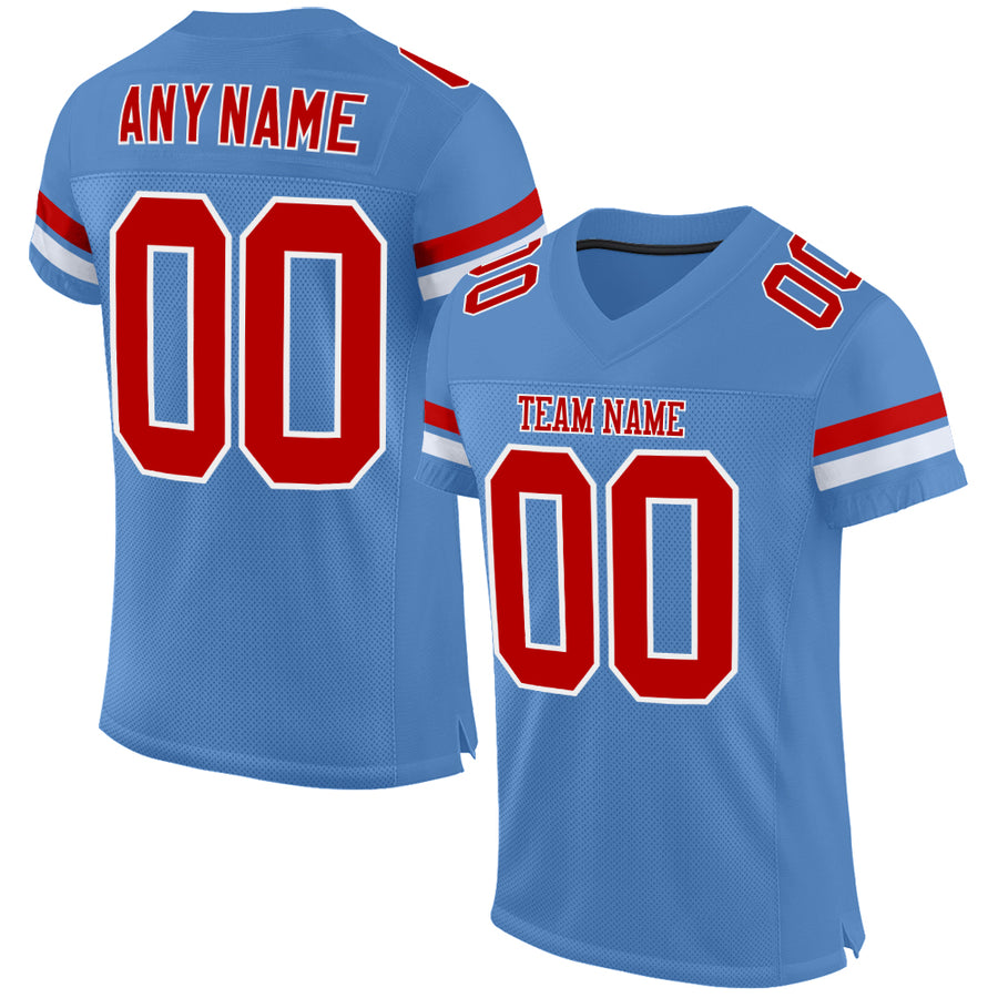 Custom Powder Blue Black-White Mesh Split Fashion Football Jersey Discount