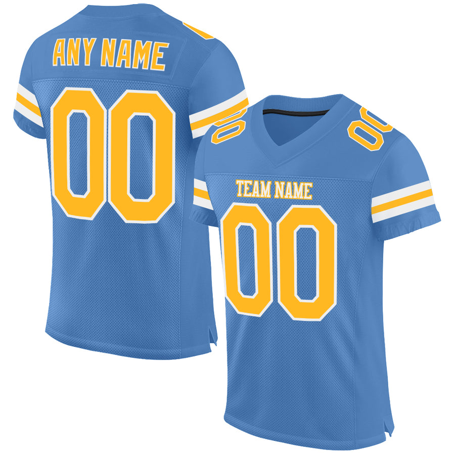 Custom Powder Blue Navy-White Mesh Split Fashion Football Jersey