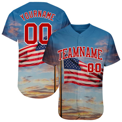 Custom Royal Baseball Jersey Light Blue-Red Authentic - FansIdea