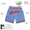 Custom Light Blue White Pinstripe Red-Navy Authentic Basketball Shorts