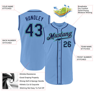 Custom Light Blue Navy-Teal Authentic Sleeveless Baseball Jersey