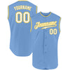 Custom Light Blue White-Gold Authentic Sleeveless Baseball Jersey