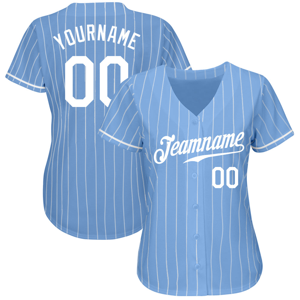 Custom Light Blue White Pinstripe White Authentic Baseball Jersey