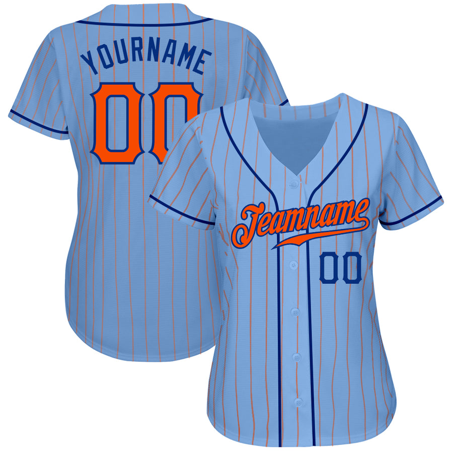 Custom Light Blue Orange Pinstripe Orange-Royal Authentic Baseball Jersey