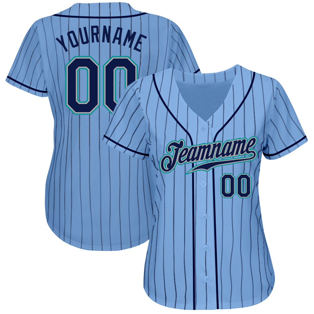 Custom Teal Gray-Navy Baseball Jersey