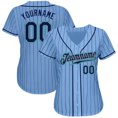 Custom Pinstripe Baseball Jersey Cream Navy Light Blue-Navy Authentic -  FansIdea