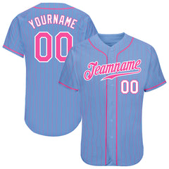 Custom White Light Blue-Pink Authentic Baseball Jersey