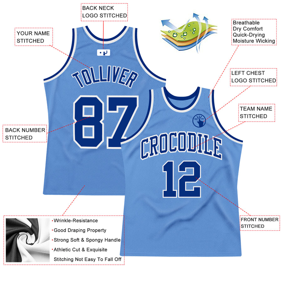 Custom Light Blue Royal-White Authentic Throwback Basketball Jersey