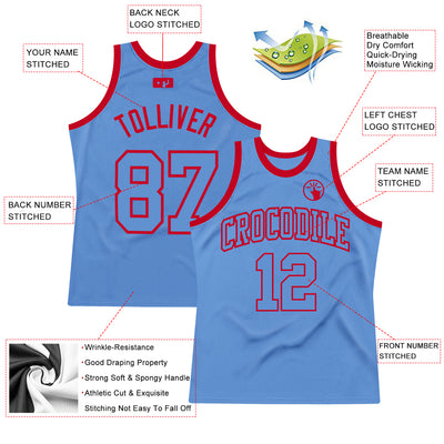 Custom Light Blue Light Blue-Red Authentic Throwback Basketball Jersey