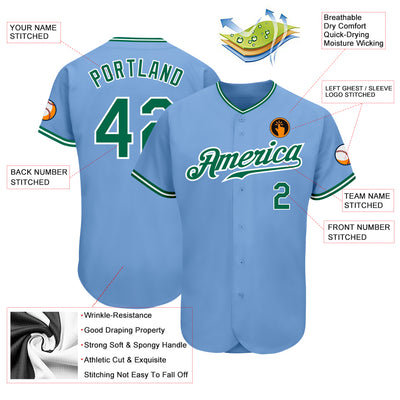 Custom Light Blue Kelly Green-White Authentic Baseball Jersey