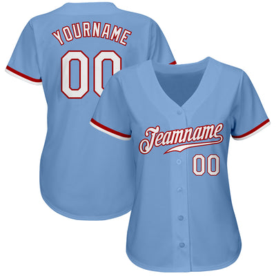 Custom Light Blue White-Red Authentic Baseball Jersey