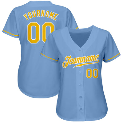 Custom Light Blue Gold-White Authentic Baseball Jersey