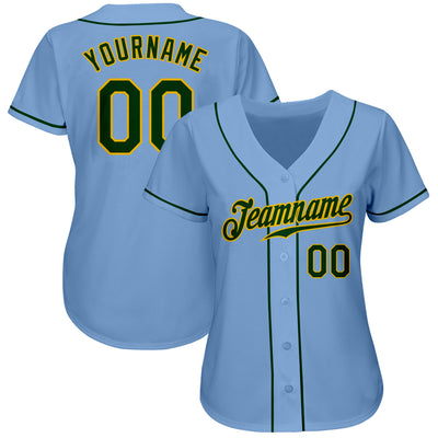 Custom Light Blue Green-Gold Authentic Baseball Jersey