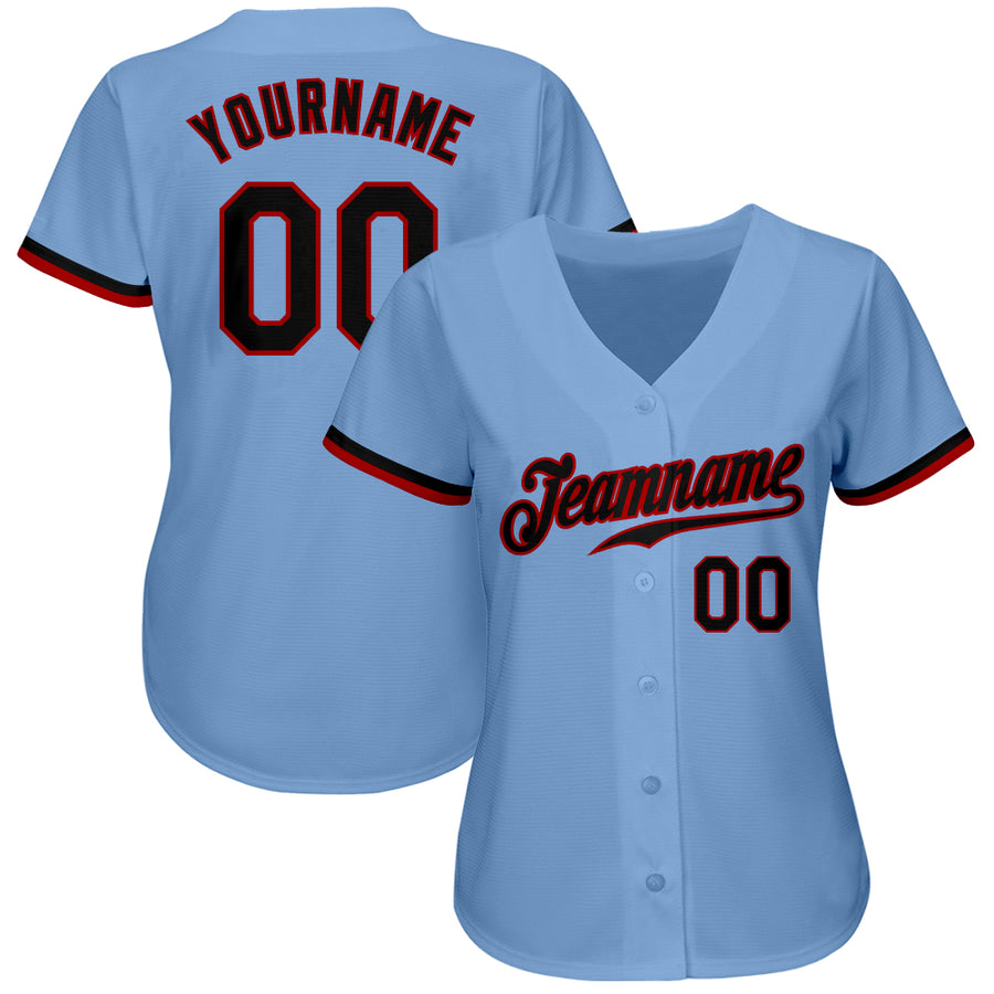 Custom Light Blue Black-Red Authentic Baseball Jersey