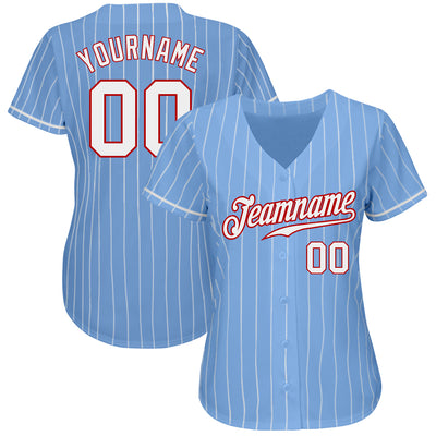 Custom Light Blue White Pinstripe White-Red Authentic Baseball Jersey