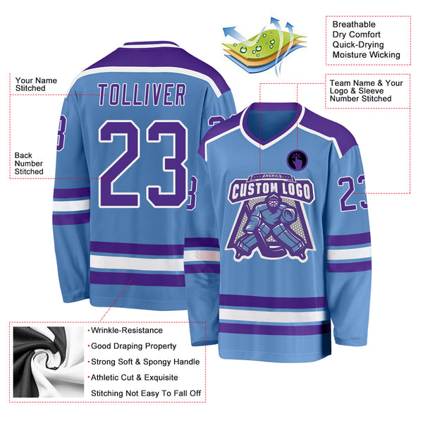 Custom Hockey Jersey Purple White-Light Blue