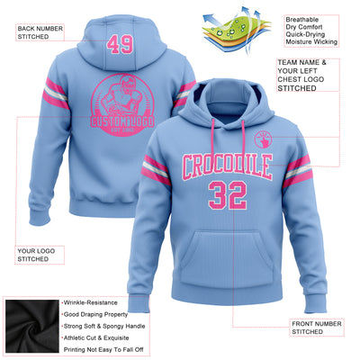 Custom Stitched Light Blue Pink-White Football Pullover Sweatshirt Hoodie