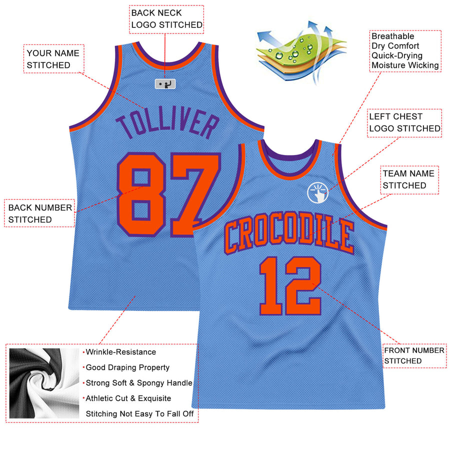 Custom Light Blue Orange-Purple Authentic Throwback Basketball Jersey