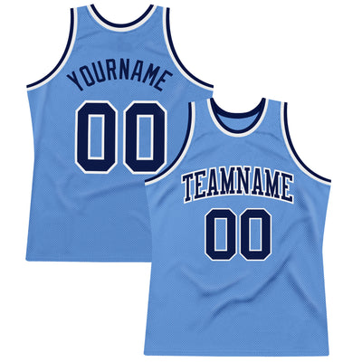 Custom Light Blue Navy-White Authentic Throwback Basketball Jersey