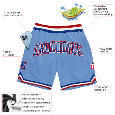 Custom Light Blue Royal-Red Authentic Throwback Basketball Shorts