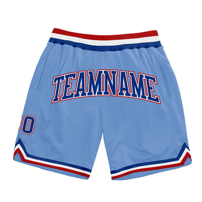 Custom Light Blue Royal-Red Authentic Throwback Basketball Shorts