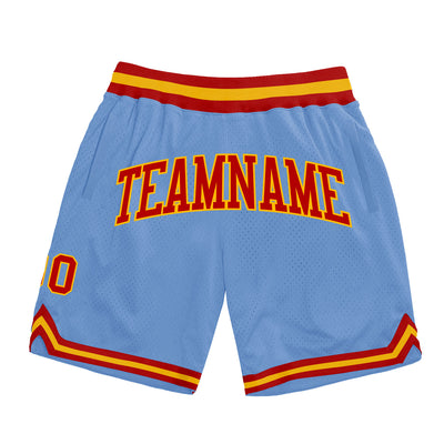 Custom Light Blue Red-Gold Authentic Throwback Basketball Shorts