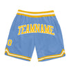 Custom Light Blue Gold-White Authentic Throwback Basketball Shorts