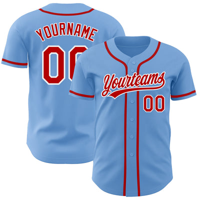 Custom Light Blue Red-White Authentic Baseball Jersey