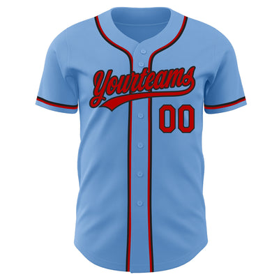 Custom Light Blue Red-Black Authentic Baseball Jersey