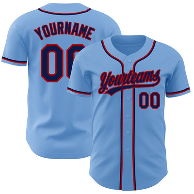 Custom Light Blue Navy-Red Authentic Baseball Jersey