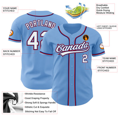 Custom Light Blue White Royal-Red Authentic Baseball Jersey