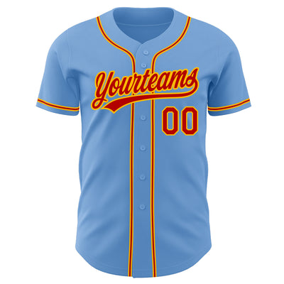 Custom Light Blue Red-Gold Authentic Baseball Jersey