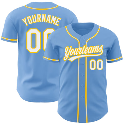 Custom Light Blue White-Gold Authentic Baseball Jersey