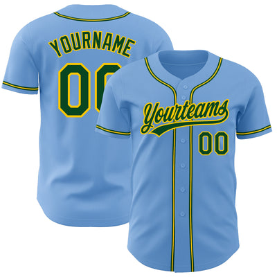 Custom Light Blue Green-Gold Authentic Baseball Jersey