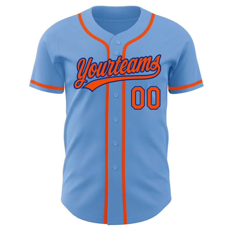 Custom Light Blue Orange-Royal Authentic Baseball Jersey