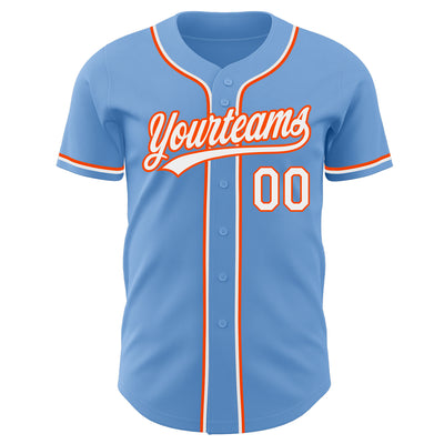 Custom Light Blue White-Orange Authentic Baseball Jersey