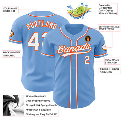 Custom Light Blue White-Orange Authentic Baseball Jersey