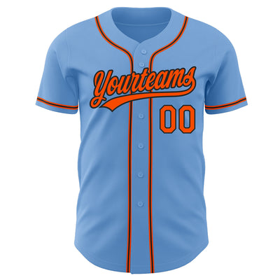 Custom Light Blue Orange-Black Authentic Baseball Jersey