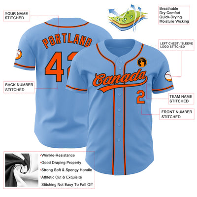 Custom Light Blue Orange-Black Authentic Baseball Jersey