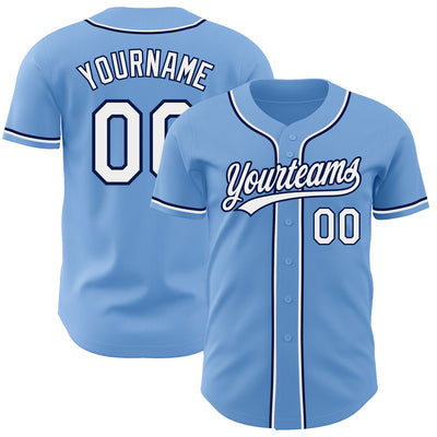 Custom Light Blue White-Navy Authentic Baseball Jersey