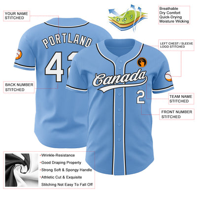 Custom Light Blue White-Black Authentic Baseball Jersey