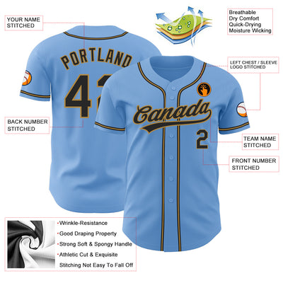 Custom Light Blue Black-Old Gold Authentic Baseball Jersey