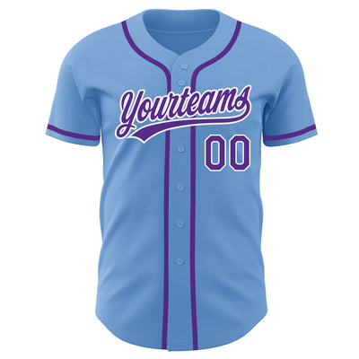 Custom Light Blue Purple-White Authentic Baseball Jersey