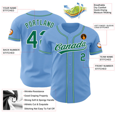 Custom Light Blue Kelly Green-White Authentic Baseball Jersey