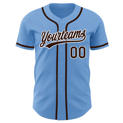 Custom Light Blue Brown-White Authentic Baseball Jersey