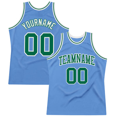 Custom Light Blue Kelly Green-White Authentic Throwback Basketball Jersey