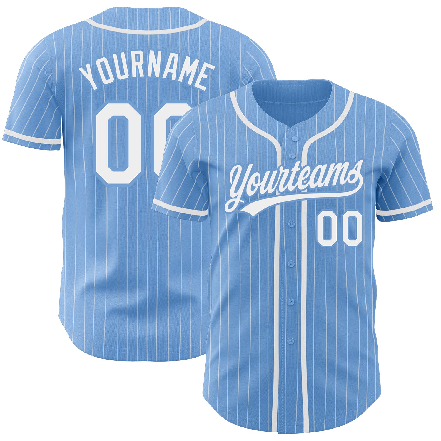 Custom Light Blue White Pinstripe White Authentic Baseball Jersey