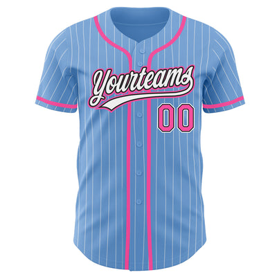 Custom Light Blue White Pinstripe Pink-Black Authentic Baseball Jersey