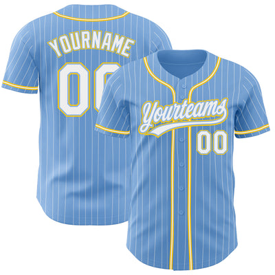 Custom Light Blue White Pinstripe White-Gold Authentic Baseball Jersey