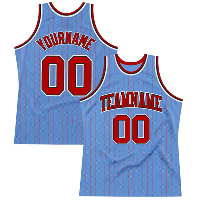 Custom Light Blue Red Pinstripe Red-Black Authentic Basketball Jersey